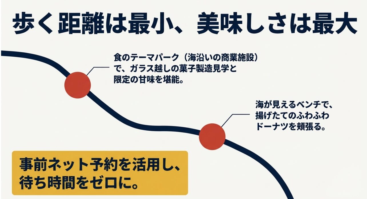 歩く距離は最小、美味しさは最大。横浜ハンマーヘッドでの菓子製造見学や海辺でのドーナツ堪能プラン。