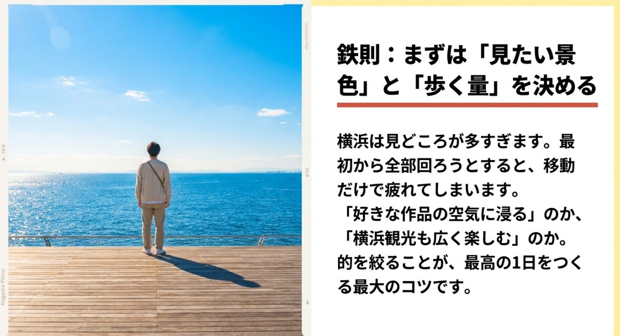 聖地巡礼を最高の一日にするための鉄則「見たい景色と歩く量を決める」の解説スライド