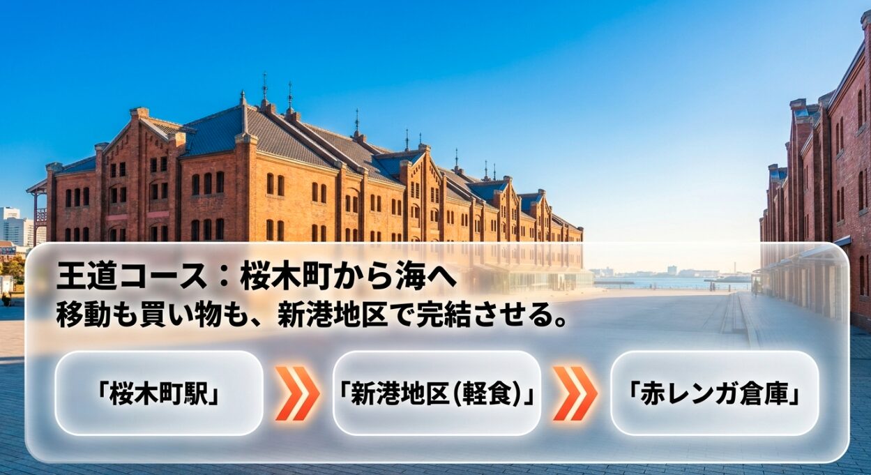 桜木町から新港地区、赤レンガ倉庫へ向かう横浜観光の王道コース