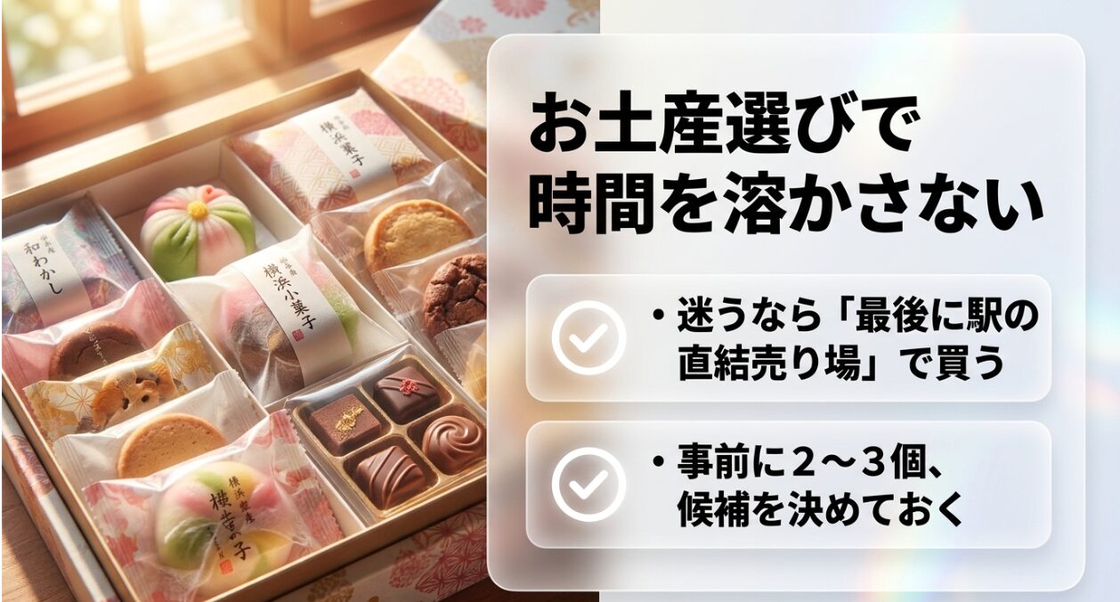お土産選びで時間を溶かさないために、最後に駅の直結売り場で買うのがおすすめ