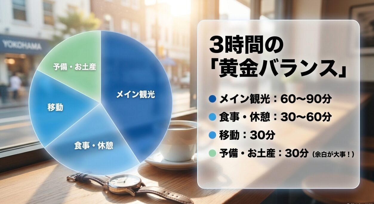 メイン観光、食事、移動、お土産を配分する横浜観光3時間の黄金バランス