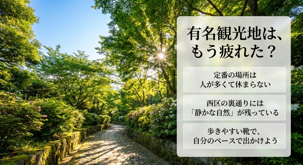 有名観光地の人混みを避けて自然の中を歩く横浜西区の散策ガイド