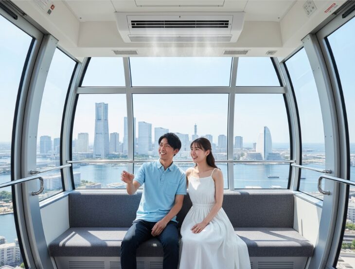 よこはまコスモワールドの観覧車ゴンドラの快適な内部