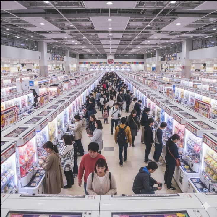 ギネス世界記録に認定されたサープラ横浜あそびタウンの広大なクレーンゲームフロア。