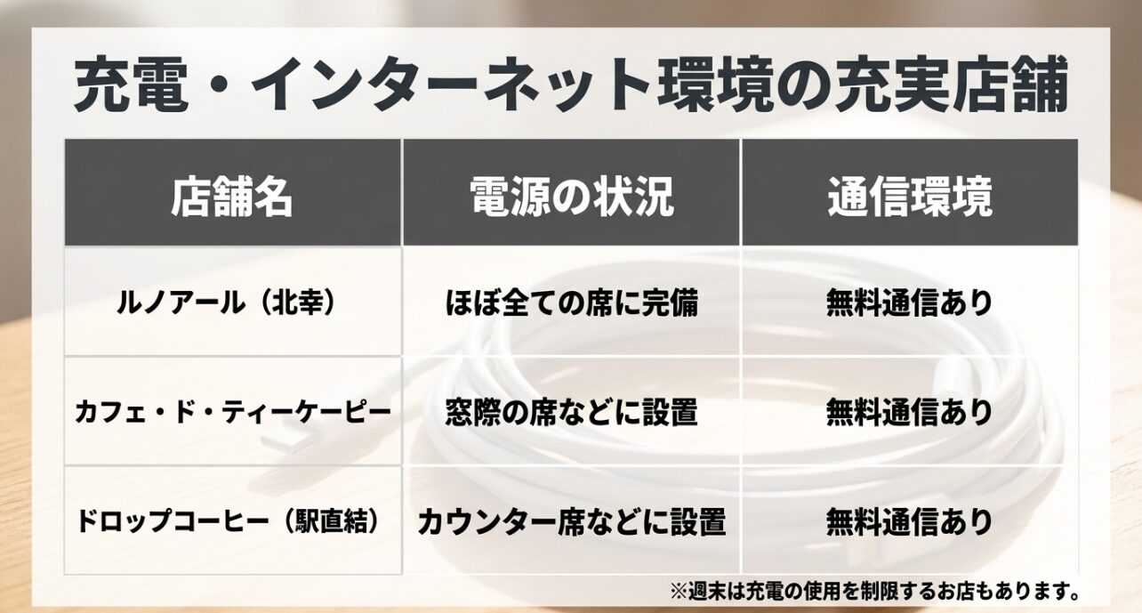 横浜駅周辺で充電や無料通信環境が充実しているカフェ一覧（ルノアール、カフェ・ド・ティーケーピー、ドロップコーヒー）