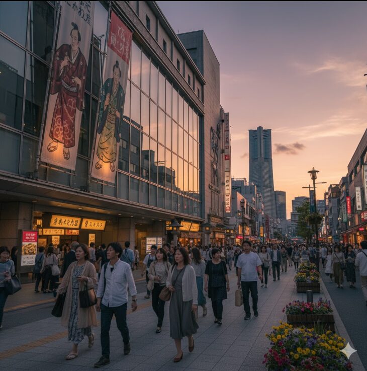 多くの人々が行き交う横浜にぎわい座の外観