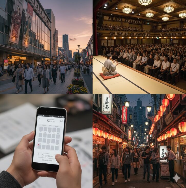 横浜にぎわい座でのチケット購入方法を多角的に示すモンタージュ画像