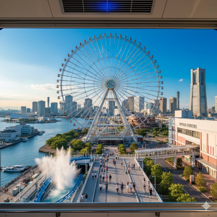 横浜の観覧車「コスモクロック21」のゴンドラから見下ろした、宝石のようにきらめくみなとみらいの美しい夜景