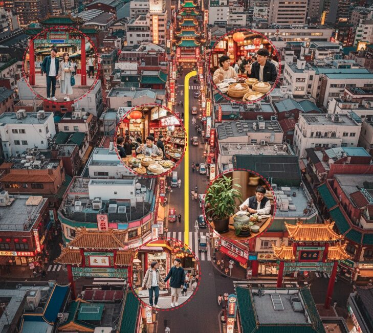 横浜中華街の鳥瞰図