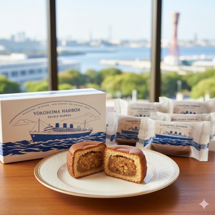 横濱ハーバー ダブルマロン」の箱と個包装された商品