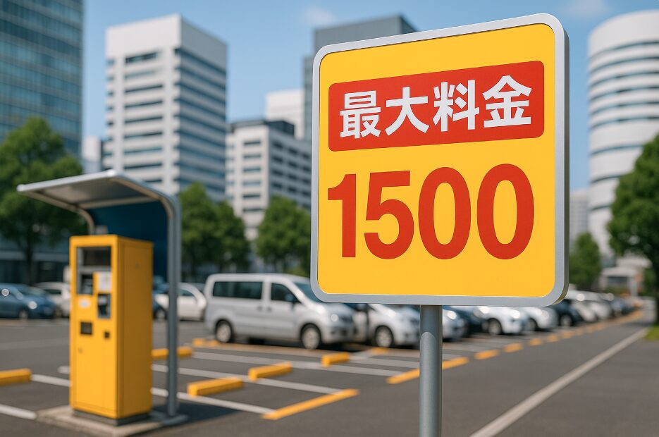 みなとみらいエリアにある「最大料金」の看板が目立つコインパーキングの風景