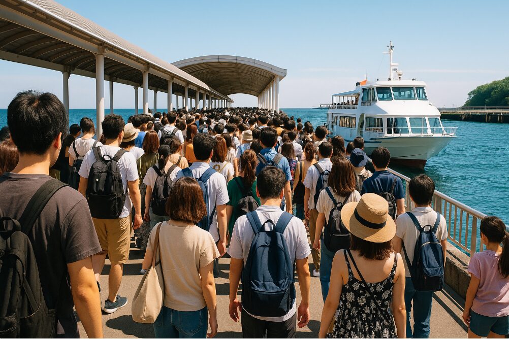 ゴールデンウィークや夏休みなどの繁忙期に、フェリーターミナル