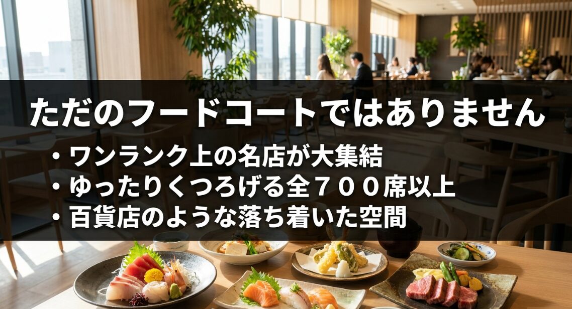 ワンランク上の名店が大集結し、ゆったりくつろげる全700席以上を備えた特選ダイニングの空間