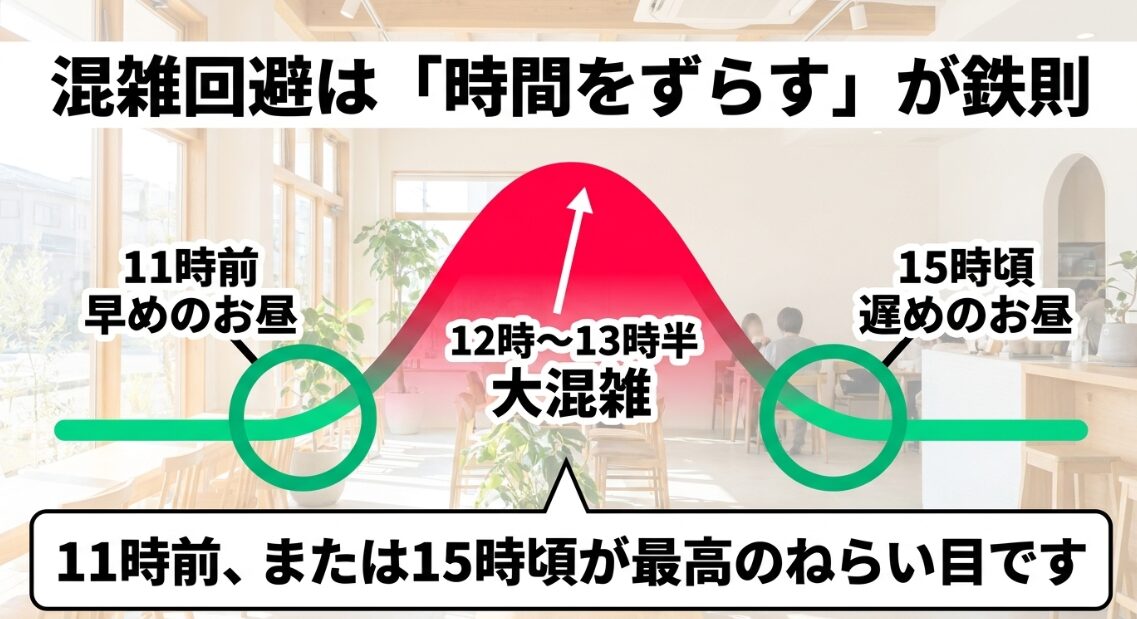 11時前や15時頃など時間をずらして混雑を回避するおすすめの時間帯目安
