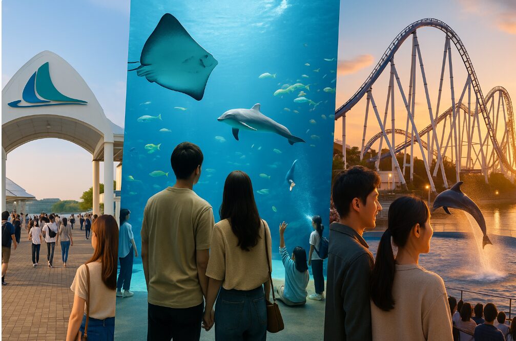 八景島シーパラダイスの水族館とアトラクションの営業時間の違いを示す。