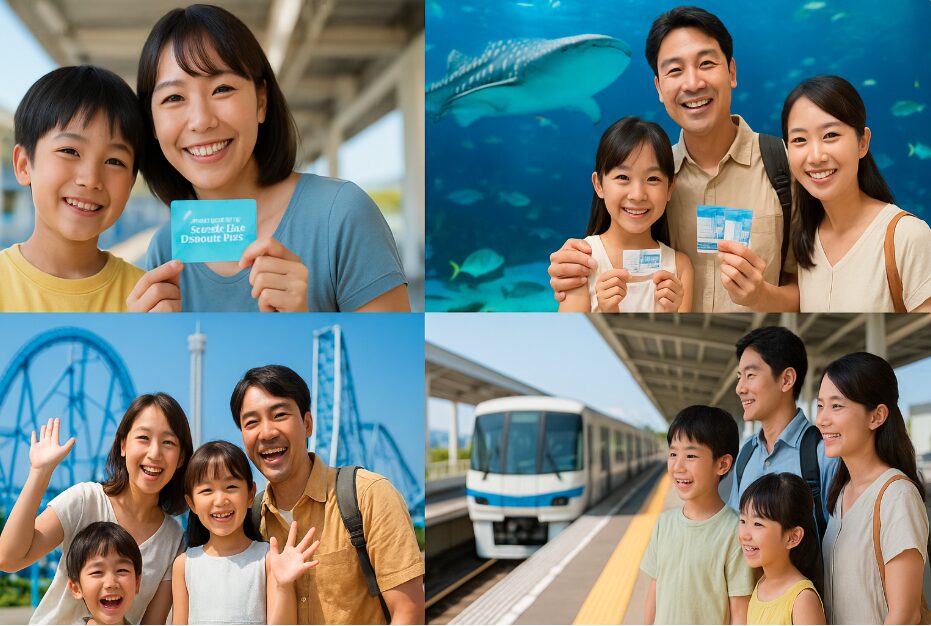 夏休み限定のシーサイドライン割引パスを笑顔で持つアジア人