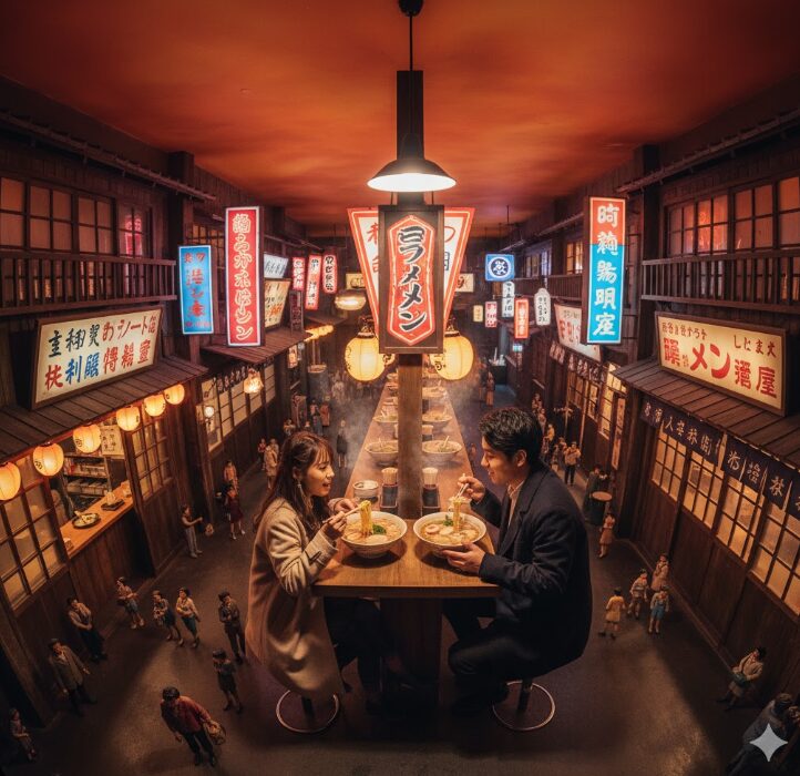 新横浜ラーメン博物館の昭和レトロな街並みが再現された屋内