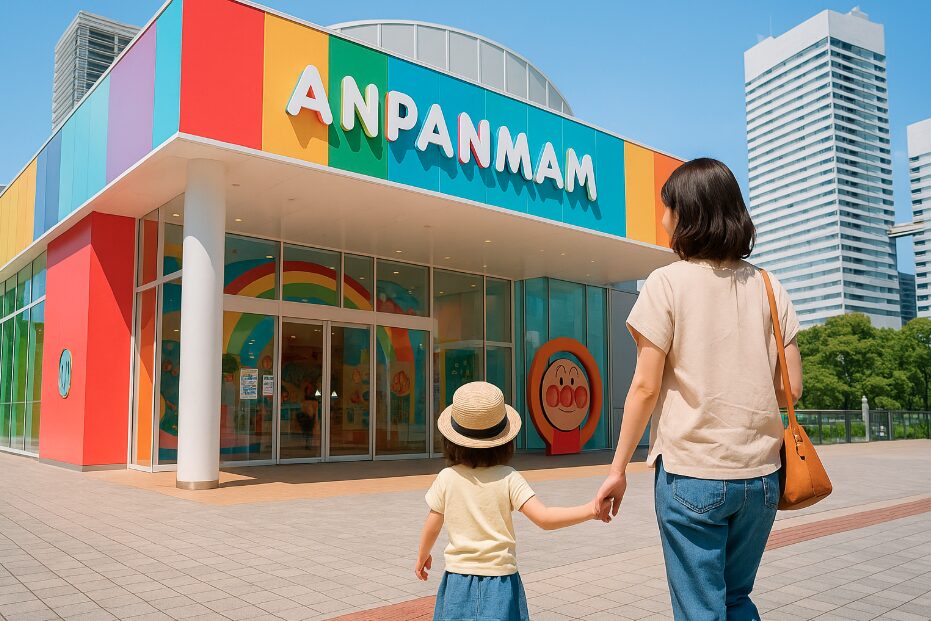 晴れた日の横浜アンパンマンミュージアムのカラフルな外観と入口の様子