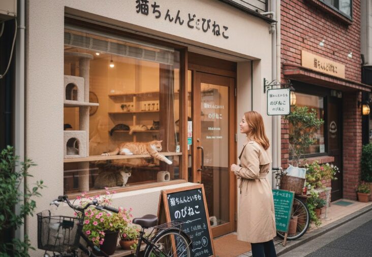 横浜元町の静かな通りにある、アットホームな雰囲気の猫カフェの外観イメージ