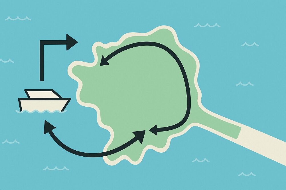 江の島の地図または簡略化したルート図。島のエントランスから
