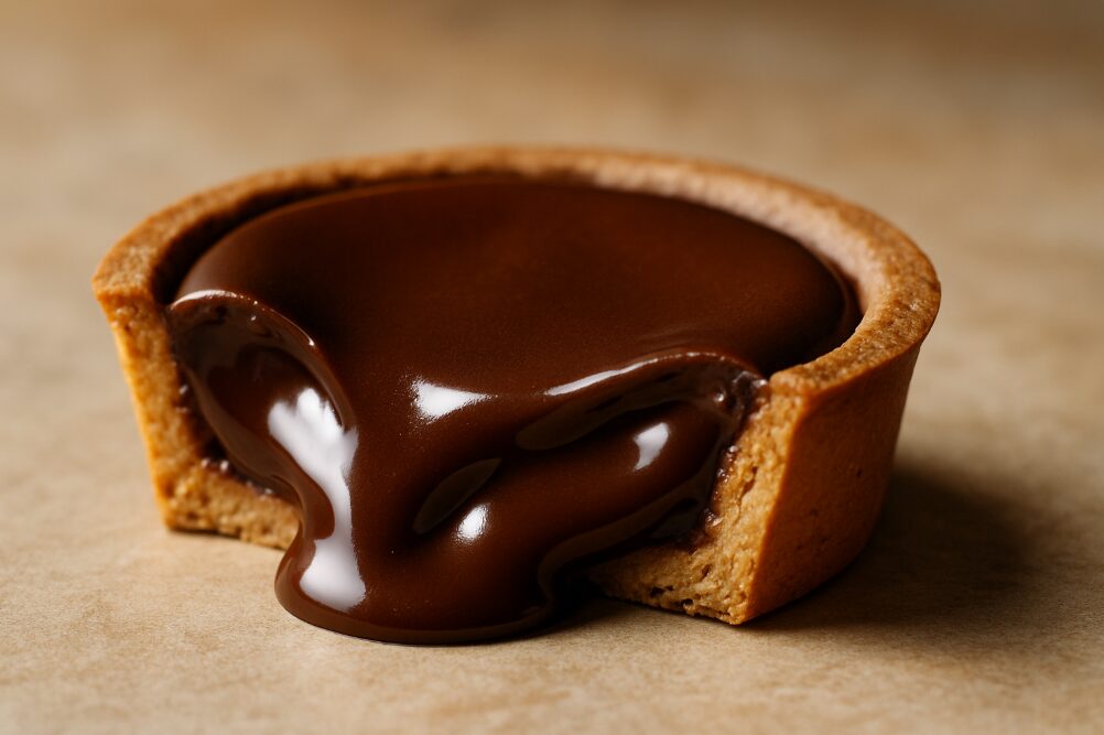 鎌倉のメゾンカカオ本店で提供される、焼きたてのとろける生チョコタルトの断面図