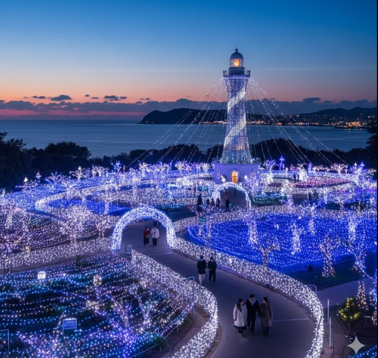 関東三大イルミネーション「湘南の宝石」のメイン会場である江の島シーキャンドル