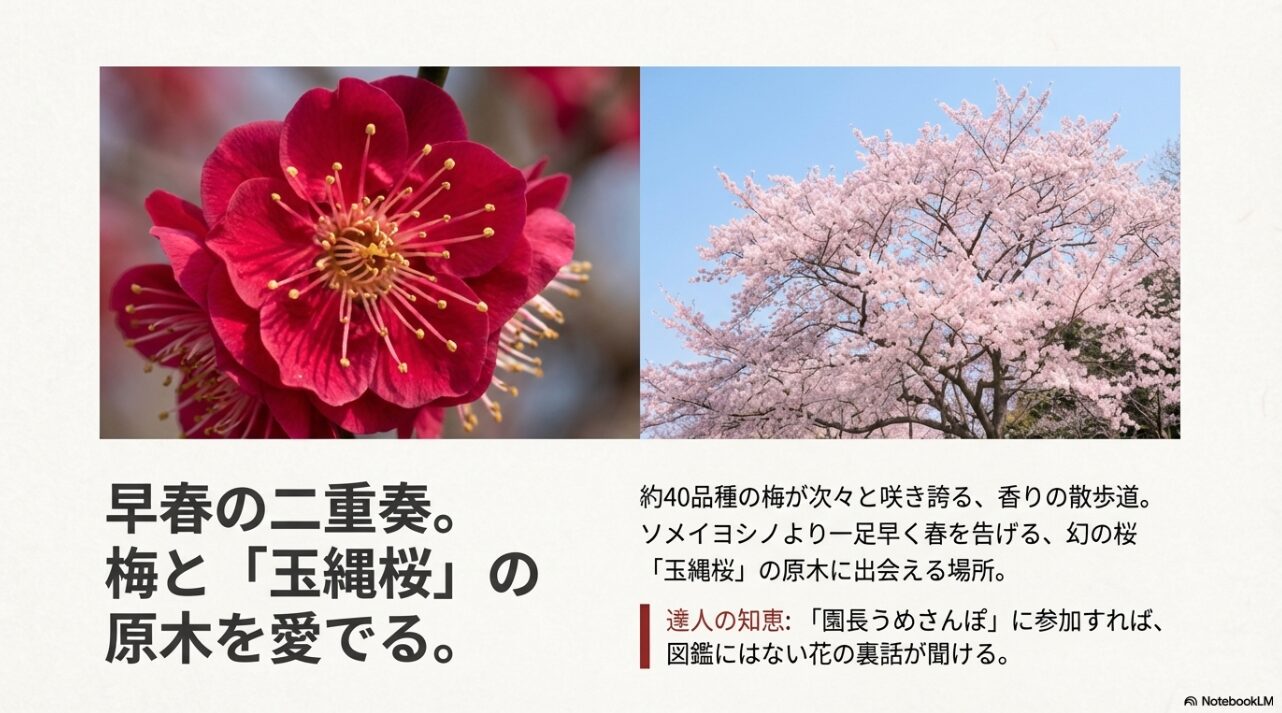 40品種の梅とソメイヨシノより早く咲く玉縄桜の原木を紹介する、赤い梅の花のクローズアップ画像