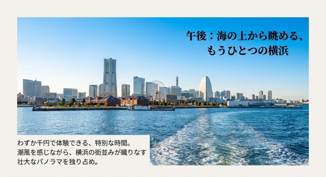 わずか千円で体験できる、潮風を感じながら横浜の街並みを海から一望する特別なクルーズの紹介。