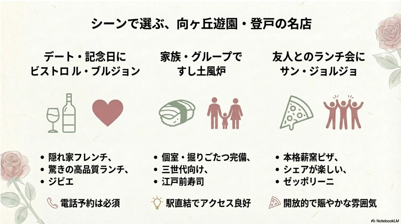 ビストロ・ル・ブルジョン、すし土風炉、サン・ジョルジョの特徴まとめ