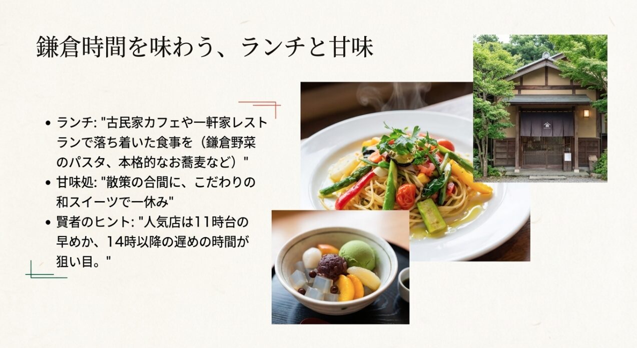 古民家カフェや本格的なお蕎麦、和スイーツの紹介と、混雑を避ける時間帯のヒント