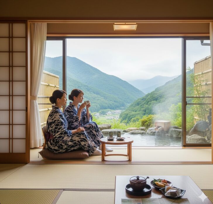 箱根の温泉旅館で過ごす「温泉おこもり型」の旅のイメージ。フリーパスが元を取れないケースとして提示。