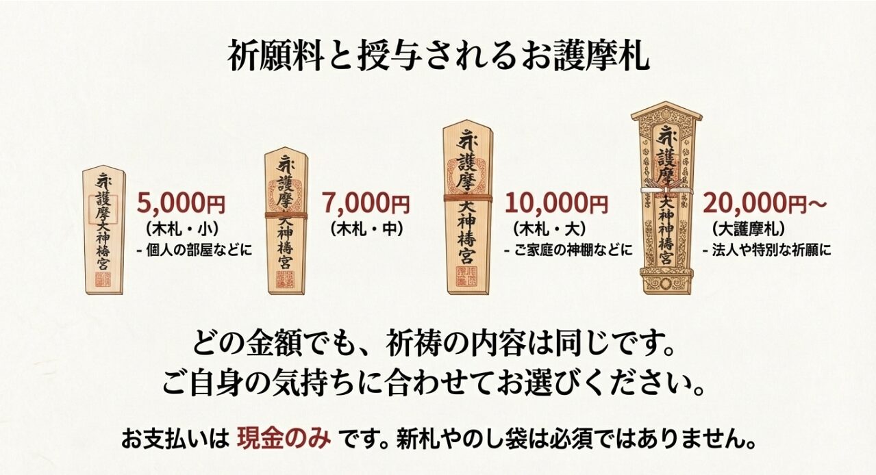 郵送祈祷の申し込みからお札の到着までのプロセスと、おすすめの対象者を解説したスライド。