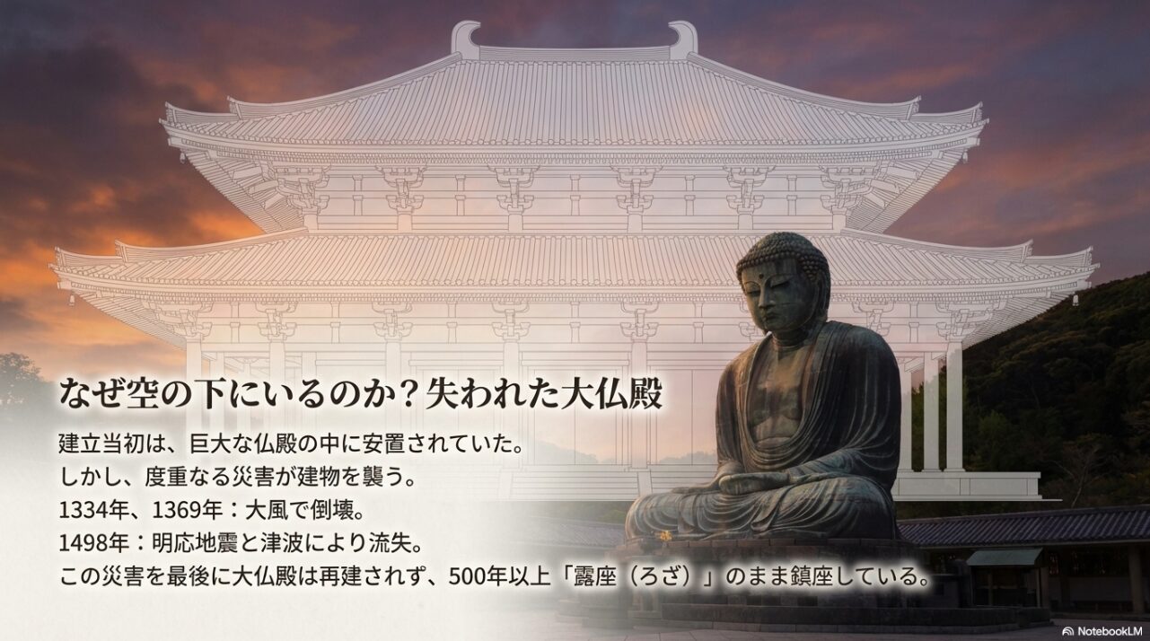 鎌倉大仏が露座になった原因である台風や明応地震津波の歴史年表
