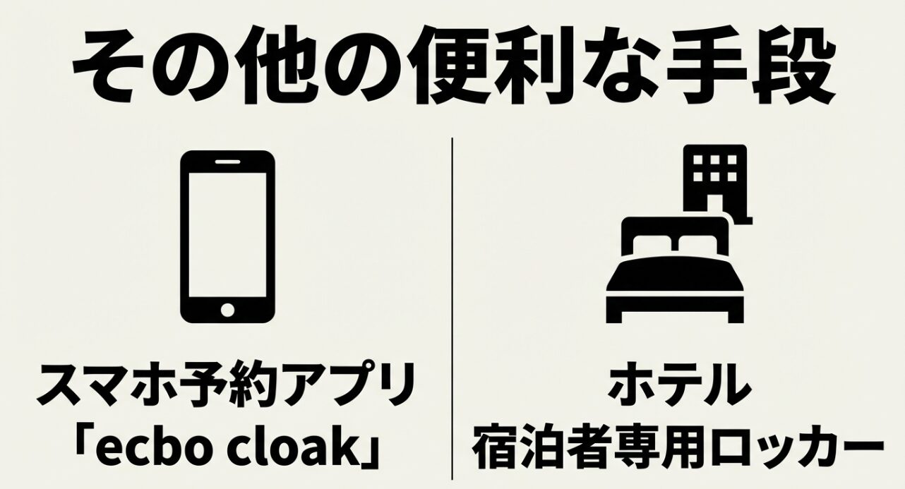 スマホ予約アプリ「ecbo cloak」やホテルの宿泊者専用ロッカーなどの便利な預け手段