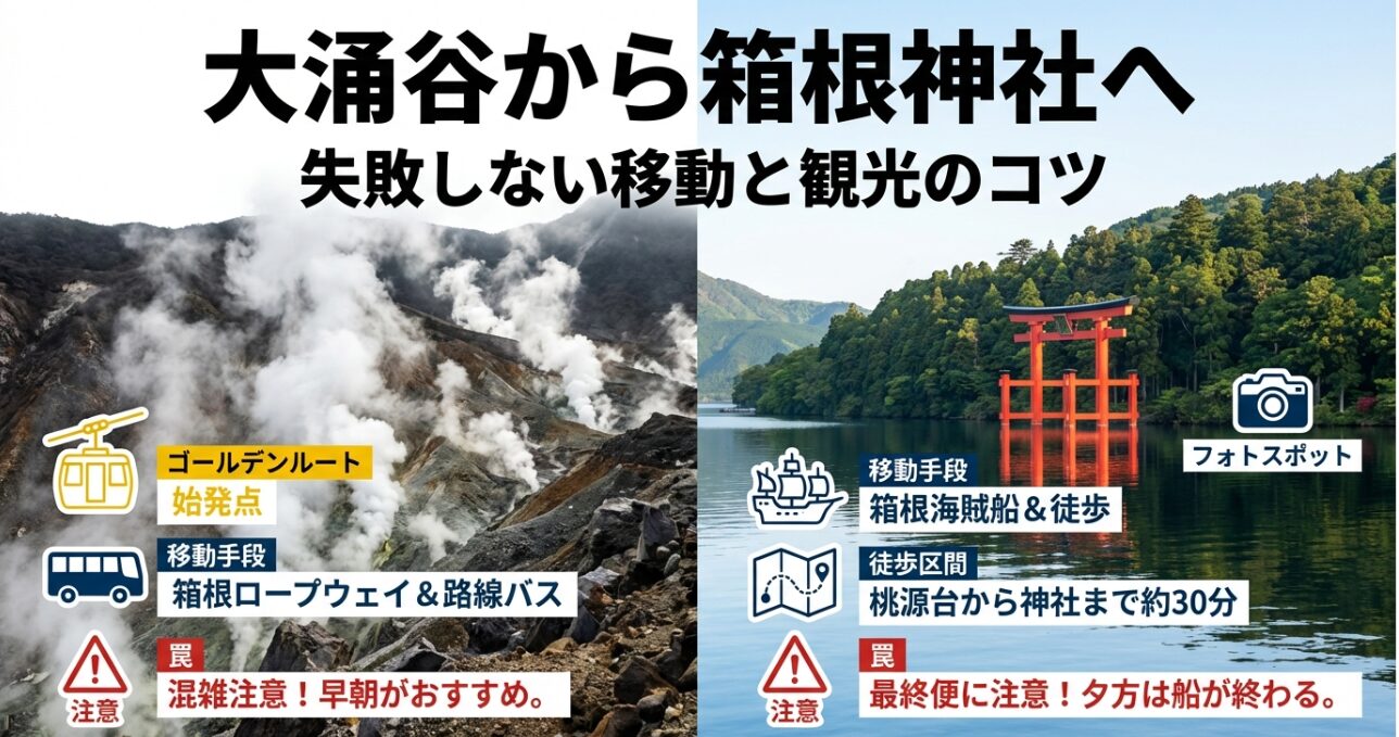 タイトル 大涌谷から箱根神社へのアクセスガイド