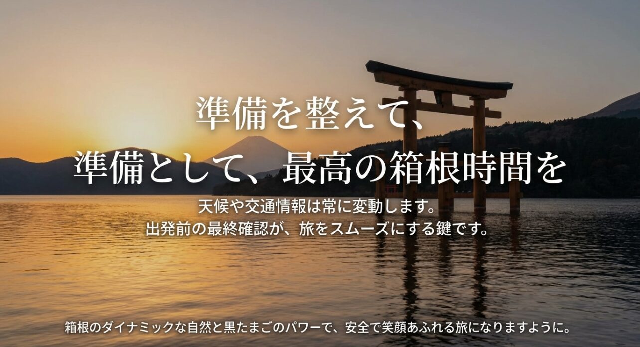 出発前の天候・交通情報チェックを促すメッセージと、安全な旅を願う結びのメッセージ