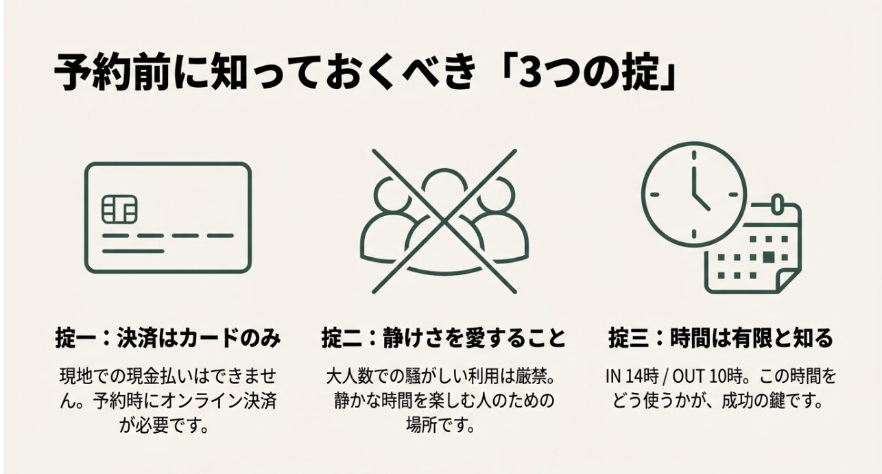 厚木飯山キャンプ場の予約時のカード決済、静寂厳守、チェックイン・アウト時間の掟