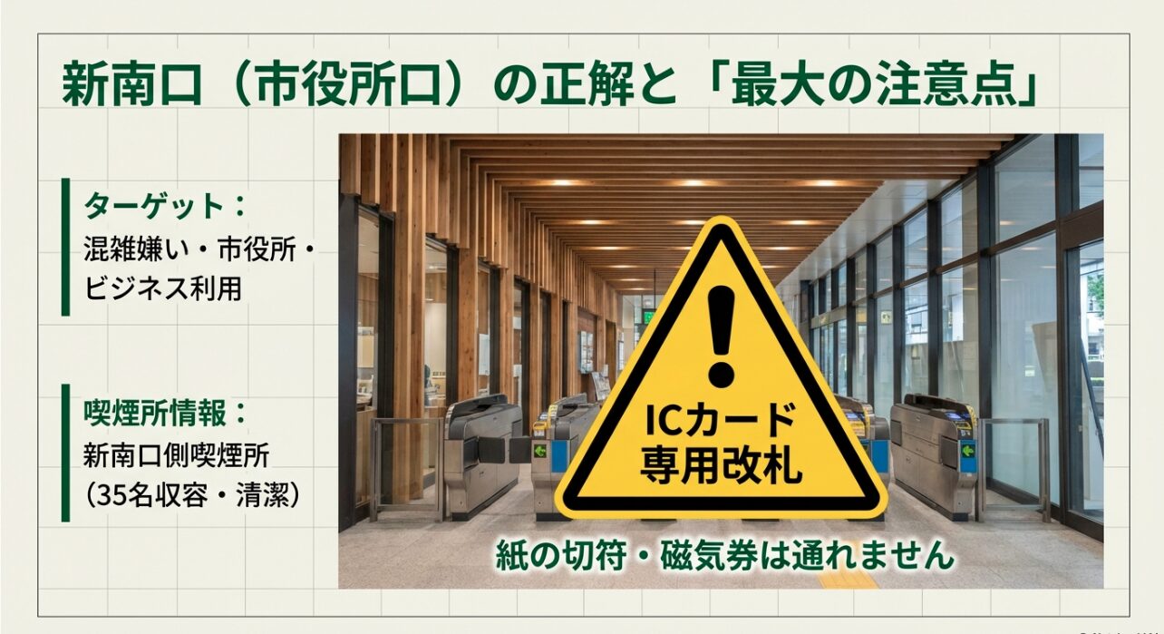 桜木町駅新南口は交通系ICカード専用のため、紙の切符や磁気券は利用できないことを示す注意画像
