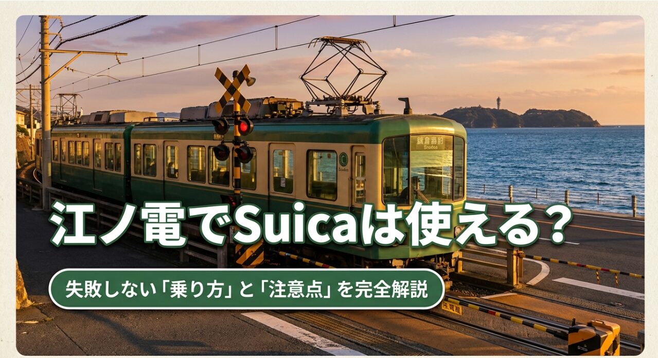江ノ電でSuicaが使えるかを解説するスライドの表紙