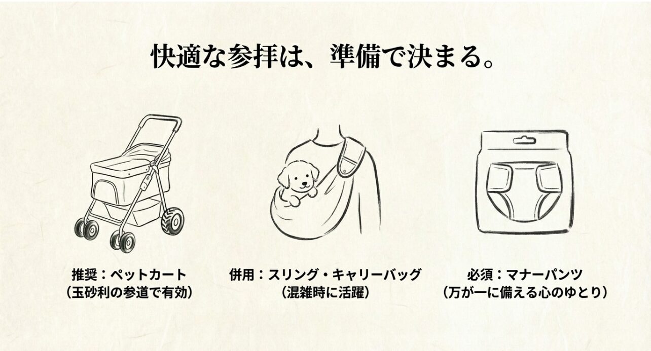 犬連れ参拝の推奨装備と必須アイテム