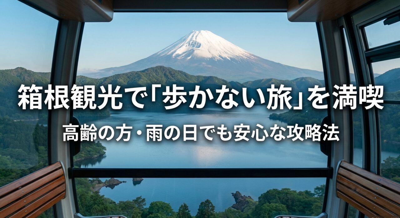 箱根観光で歩かない旅を満喫するための高齢者・雨の日向け攻略法スライド表紙