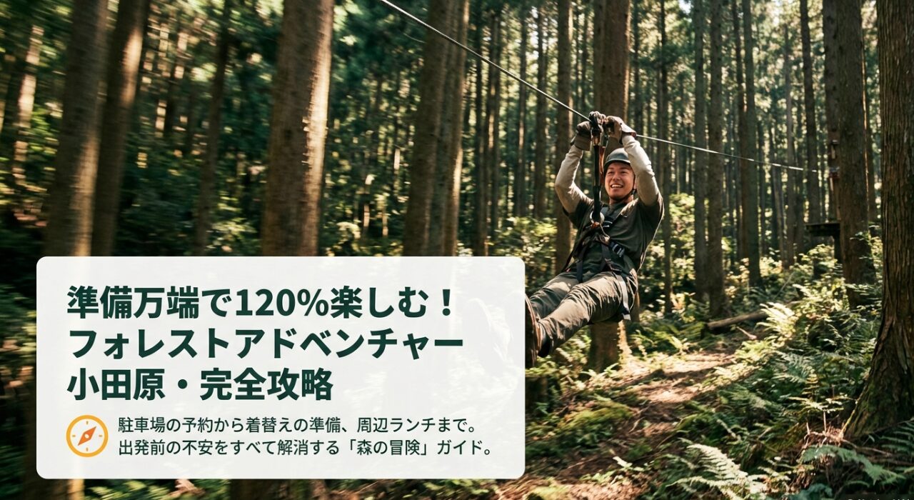 駐車場の予約から服装、周辺ランチまで網羅したフォレストアドベンチャー小田原の完全攻略ガイドの表紙