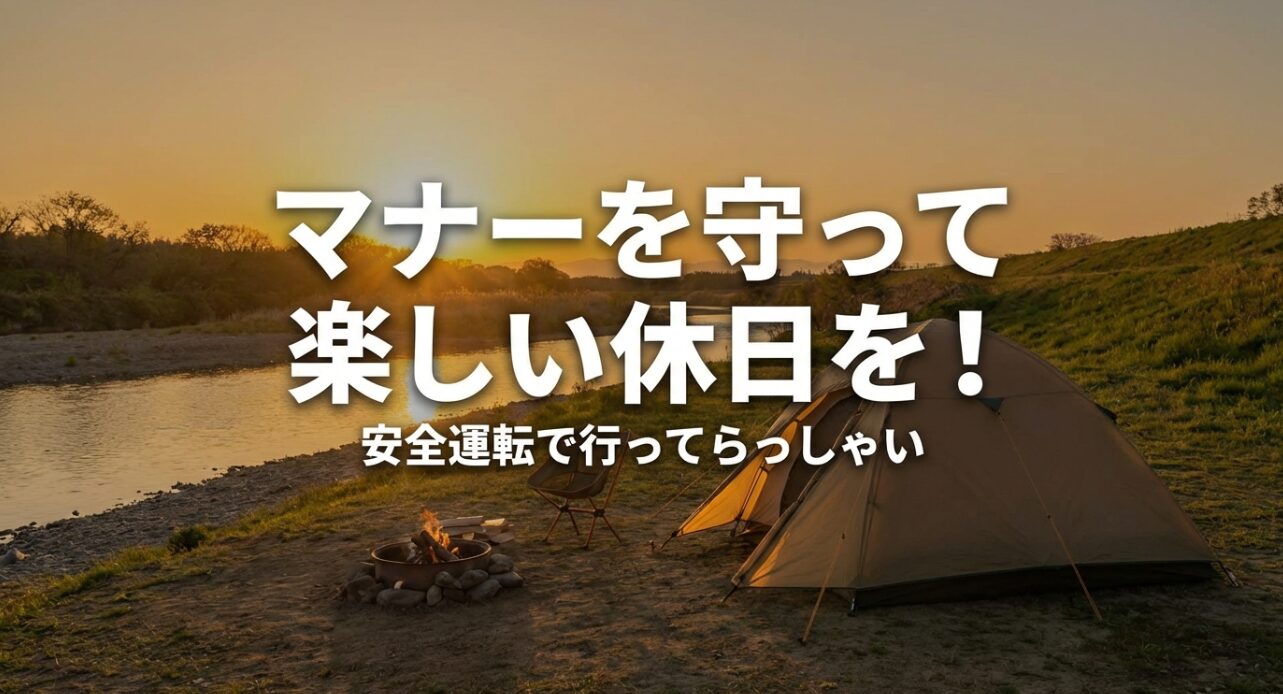 「マナーを守って楽しい休日を！安全運転で行ってらっしゃい」というメッセージが書かれた結びのスライド。
