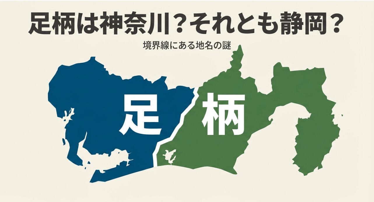 足柄は神奈川?それとも静岡? 境界線にある地名の謎」というタイトルが記されたスライドの表紙 。