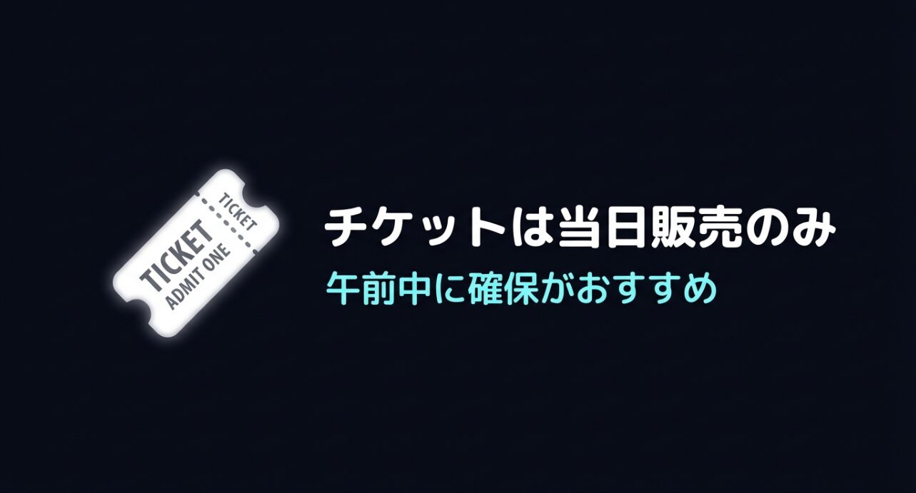 チケットは当日販売のみ。午前中に確保がおすすめという案内