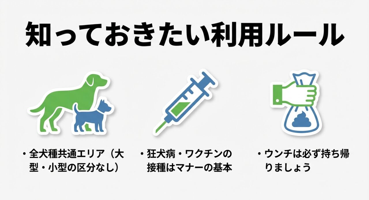 狂犬病ワクチンの重要性とウンチ持ち帰りのマナーを象徴するアイコンイラスト