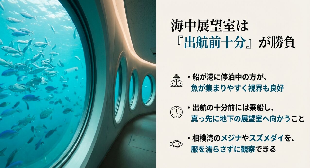 船内販売の菓子を使ったカモメの餌付け方法と、鳥が集まりやすい冬から春の季節についての説明。