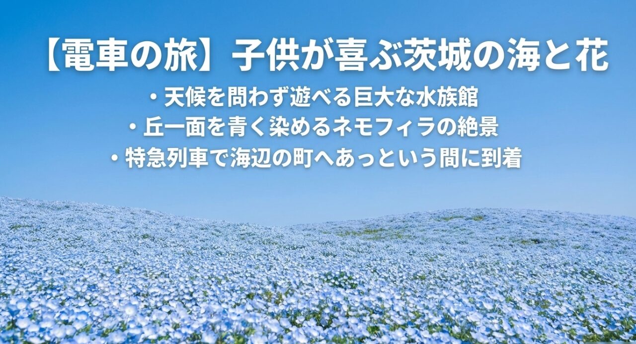 茨城の大洗水族館やひたち海浜公園のネモフィラを、特急列車で楽しむ子連れ旅の提案。
