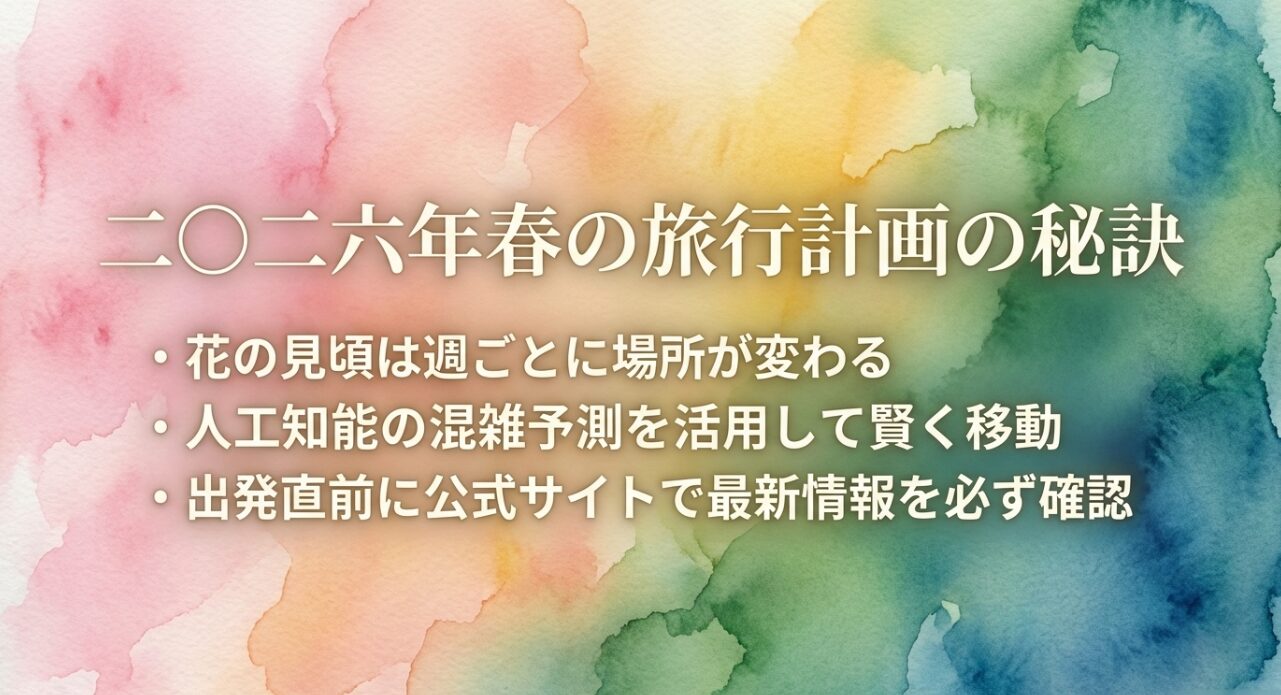 花の見頃の確認、AIによる混雑予測、公式サイトでの最新情報チェックなど賢い旅行計画術