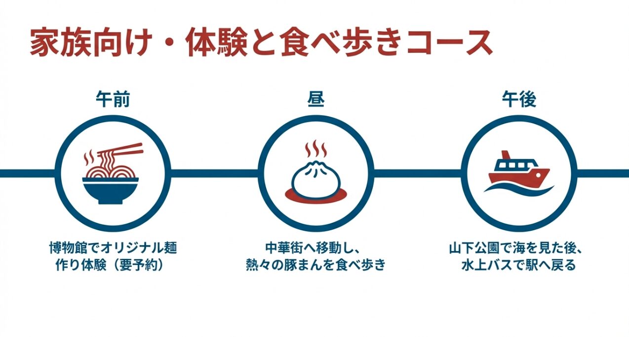 カップヌードルミュージアム、中華街、山下公園を巡る家族連れ向け横浜観光モデルコース